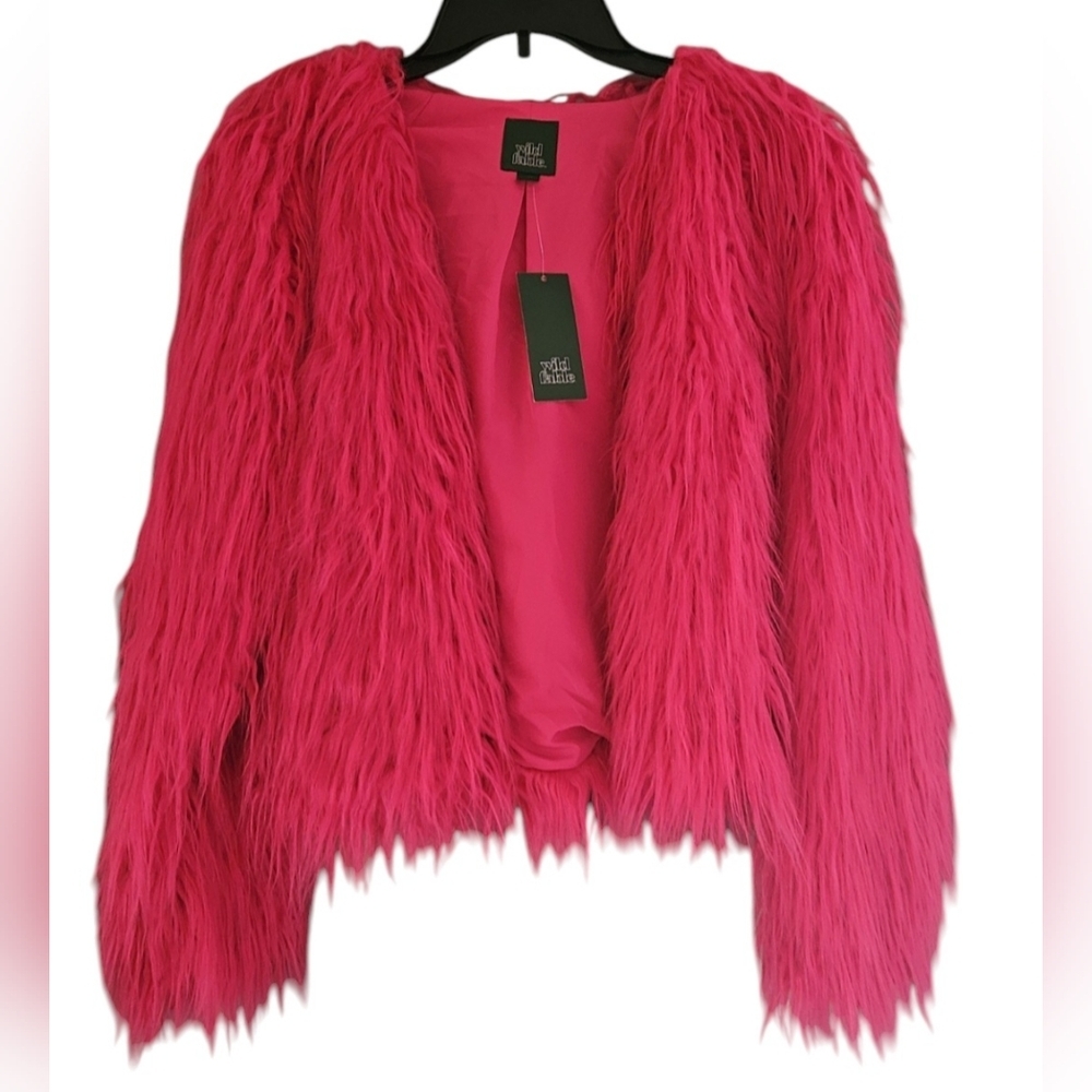 NWT Wild Fable Hot Pink Faux Fur Shag Jacket Coat Valentine's Barbie Swiftie - Picture 5 of 7